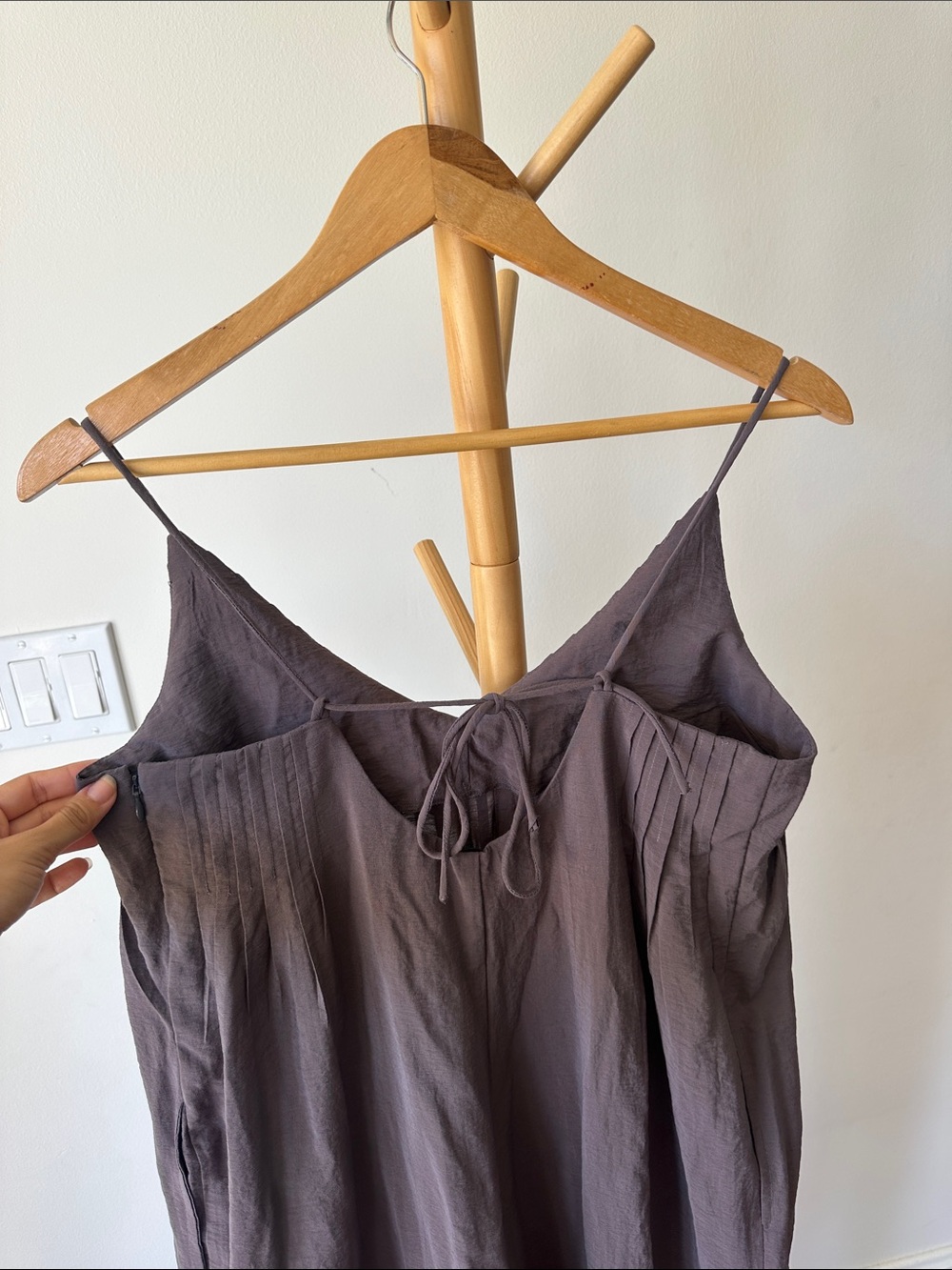 ASOS Mauve Brown Pleated Spaghetti Strap Jumpsuit - Picture 2 of 5